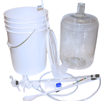 Starter kit, white bucket, clear carboy, kit accessories